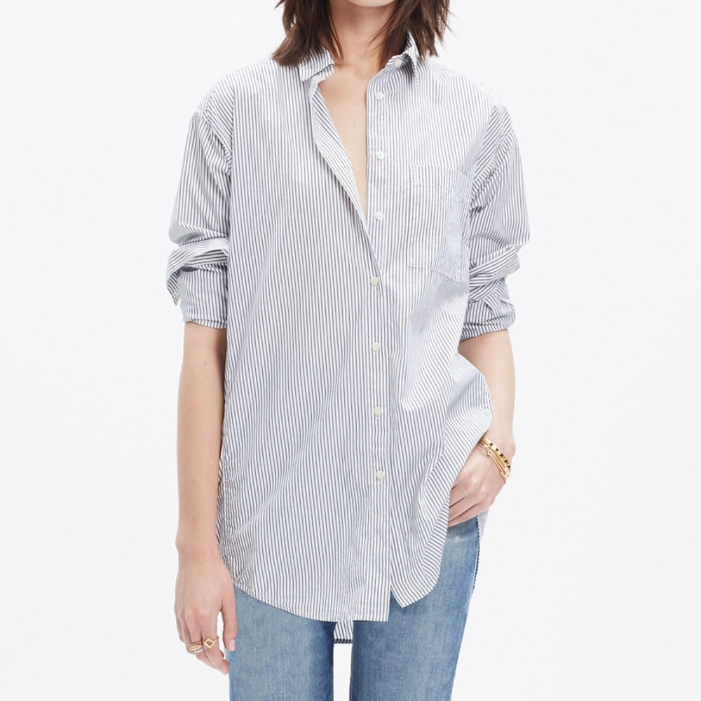 Madewell Gray Stripe Oversized Button-down Shirt